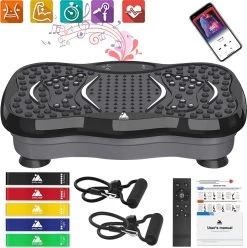 EVOLAND - Trilplaat Fitness Met Bluetooth Speaker - Ibration Plate Met 99 Snelheden En 5 Programma's - Incl Stretchbands En USB Port - Antislip Rubber - Trainingsapparatuur Voor Fitness En Uithoudingstraining