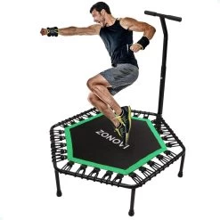 Zonovi Fitness Trampoline 250 Kilo – Mini Trampoline – Kleine Trampoline – Sport Trampoline – Met Elastieken – Zwart – Groen – 106 Cm – 42 Inch.