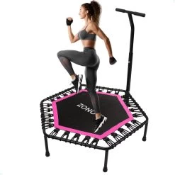Zonovi Fitness Trampoline 250 Kilo – Mini Trampoline – Kleine Trampoline – Sport Trampoline – Met Elastieken – Zwart – Roze – 106 Cm – 42 Inch.